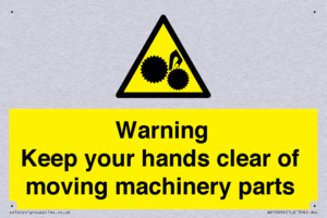 Warning - Keep your hands clear of moving machinery parts